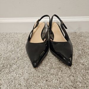 Franco Sarto Black Patent Pointed-Toe Slingback Kitten Heels, Size 9
